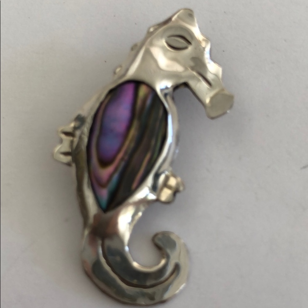 Sterling Silver Abalone Sea Horse Pin Mexico NOS